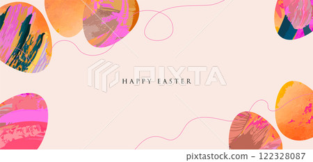 Abstract Easter Background, aesthetic painted art style design with Easter eggs 122328087