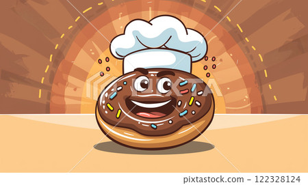 Banner with copy space, donut character mascot, cartoon hero 122328124