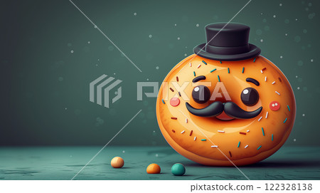 Banner with copy space, donut character mascot, cartoon hero 122328138