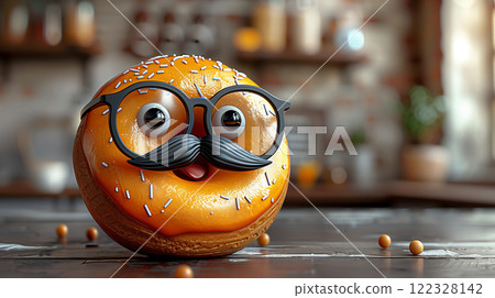 Banner with copy space, donut character mascot, cartoon hero 122328142