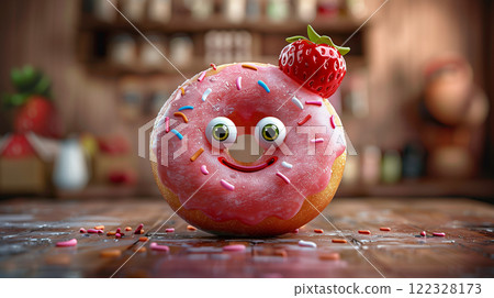 Banner with copy space, donut character mascot, cartoon hero 122328173