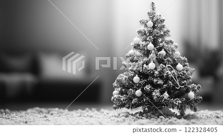 Decorated Christmas tree, medical decorations, banner with copy space, Happy New Year and Merry Christmas 122328405
