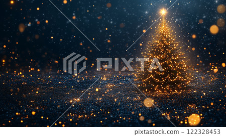 Green Christmas tree on blue background, banner with copy space Green Christmas tree on blue background, banner with copy space 122328453