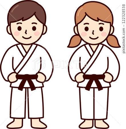 Cute cartoon kids in martial arts uniform 122328538