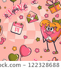 Valentine day texture with love items and mascot 122328688