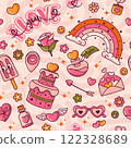 Valentine day texture with love items collection 122328689