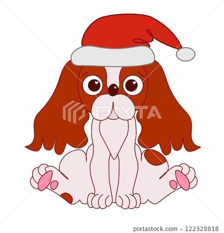 Cavalier King Charles Spaniel in Santa Hat Vector Illustration Tshirt Design Logo Icon Christmas Greeting Card graphic line Cavalier King Charles Spaniel in Santa Hat Vector Illustration Tshirt Design Logo Icon Christmas Greeting Card graphic line 122328818