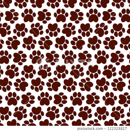 Doodle dog paw seamless pattern vector background. puppy paw track. Abstract dog paw seamless pattern for card, invitation, poster, banner, placard, diary, album, sketch book cover etc.  122328827