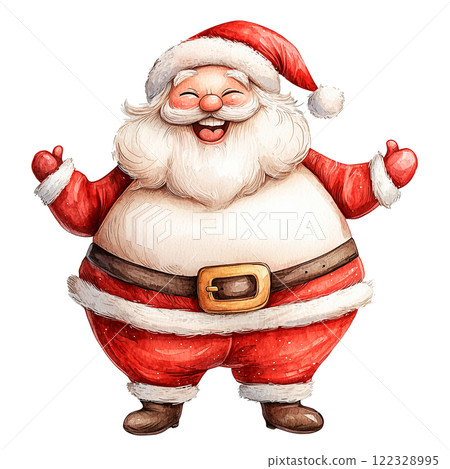 Watercolor illustration of Santa Claus skating with open arms on a transparent background. Perfect for Christmas cards, winter holiday designs, and festive projects. Watercolor illustration of Santa Claus skating with open arms on a transparent background. Perfect for Christmas cards, winter holiday designs, and festive projects. 122328995
