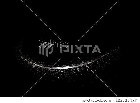 Isolated abstract golden arc with tinsel on black background, design component Isolated abstract golden arc with tinsel on black background, design component 122329457