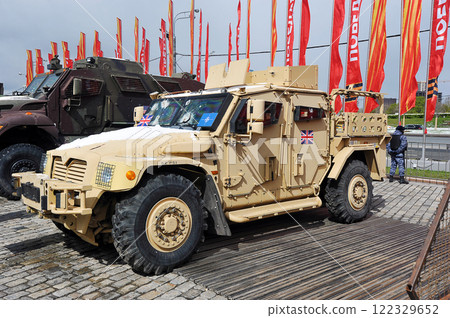 NATO trophy equipment Husky at the trophy equipment exhibition in Victory Park on Kutuzovsky Prospekt in Moscow 122329652