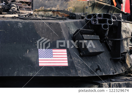 the downed American Abrams M1A1 tank at the exhibition of captured equipment on Poklonnaya Gora in Moscow the downed American Abrams M1A1 tank at the exhibition of captured equipment on Poklonnaya Gora in Moscow 122329674