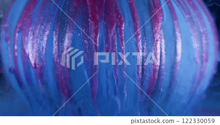 Glitter spill. Paint trickles. Purple shimmering acryl streams pouring on blue violet sphere. Art background flow polish blur water abstract fluid. Glitter spill. Paint trickles. Purple shimmering acryl streams pouring on blue violet sphere. Art background flow polish blur water abstract fluid. 122330059