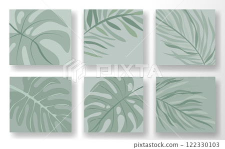 Inspirational mockup template set for social media featuring elegant leaf illustrations in soothing green tones Inspirational mockup template set for social media featuring elegant leaf illustrations in soothing green tones 122330103