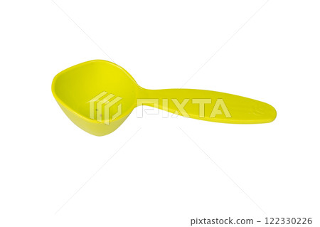 Green measuring spoon isolated on white background 122330226