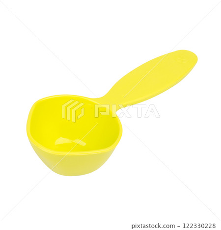 Green measuring spoon isolated on white background 122330228