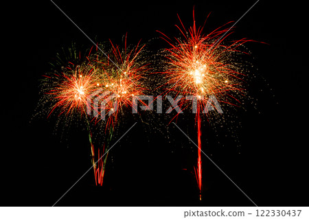 Colorful fireworks lights on the night sky background 122330437