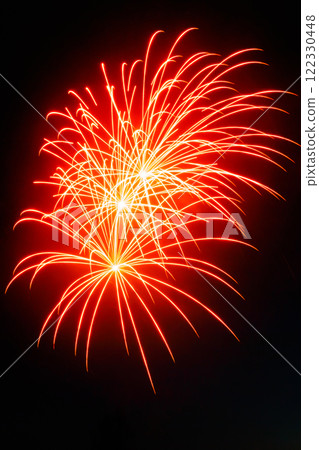 Colorful fireworks lights on the night sky background 122330448