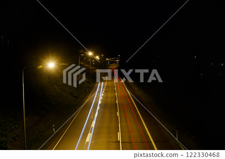 Night road in Kouvola, Finland. Long exposure photo. 122330468