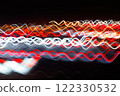 Abstract blurred colorful light effect on a black background. Long exposure photo of moving camera. 122330532