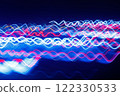 Abstract blurred colorful light effect on a black background. Long exposure photo of moving camera. 122330533