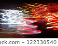 Abstract blurred colorful light effect on a black background. Long exposure photo of moving camera. 122330540