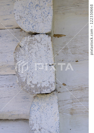 A corner of an old house made of wood A corner of an old house made of wood 122330668