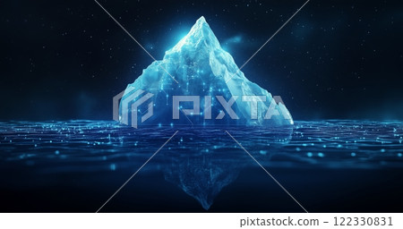Digital iceberg illuminated in blue light against starry background 122330831