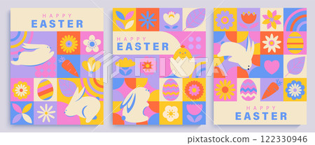 Set banners, flyers for Happy Easter. Set banners, flyers for Happy Easter. 122330946