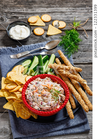 salmon dip with caper, red onion, fresh dill and sour cream salmon dip with caper, red onion, fresh dill and sour cream 122331399