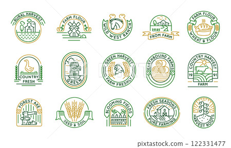 Set of 15 Farming and Agriculture Logo Icons 122331477