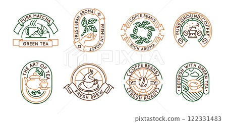 Set of 8 Tea and Coffee Logo Icons 122331483