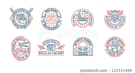Set of 8 Asian Food Logo Icons Set of 8 Asian Food Logo Icons 122331489
