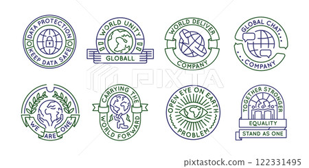 Set of 8 Global Unity and Earth Planet Logo Icons 122331495