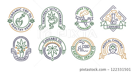 Set of 8 Cannabis and CBD Logo Icons 122331501