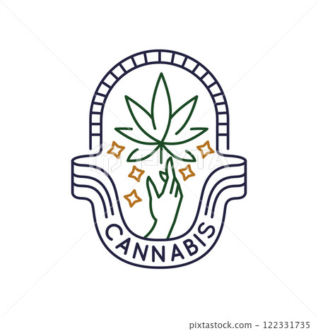 Simple Logo with Cannabis Leaf Icon 122331735