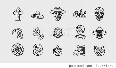 Dia de Muertos Icons Set 122331879