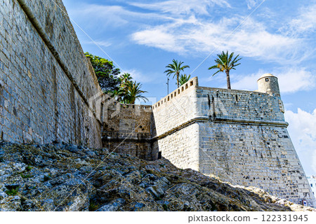 Views of the side of the wall of the Peniscola castle, Castellon, Valencian Community, Spain 122331945