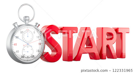Start word with stopwatch, 3D rendering 122331965