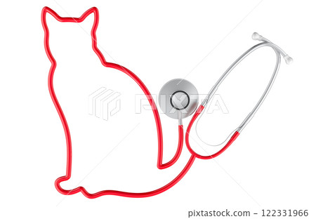 Stethoscope with silhouette of cat. Veterinary care, concept. 3D rendering 122331966