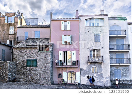The famous and picturesque Ponche beach in the center of Saint-Tropez, France. tourist destination 122331990