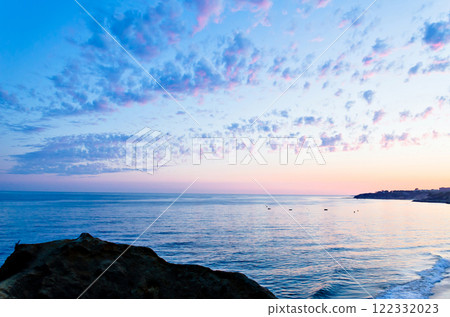 Sunset on Santa Eulalia Beach in Albufeira, Algarve region, Portugal 122332023