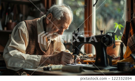 Meticulous craftsmanship and skill required in the leather cutting process 122332894