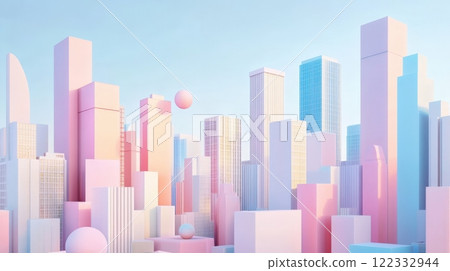 3D pastel colored cityscape with simple buildings 3D pastel colored cityscape with simple buildings 122332944
