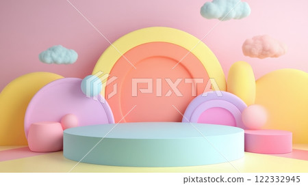 3D abstract shapes in a pastel palette 122332945
