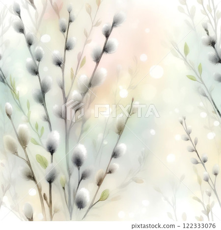 Watercolor background material of pussy willow | Soft spring natural design 122333076