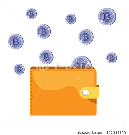 Digital wallet with floating cryptocurrency coins representing transactions and investments 122333133