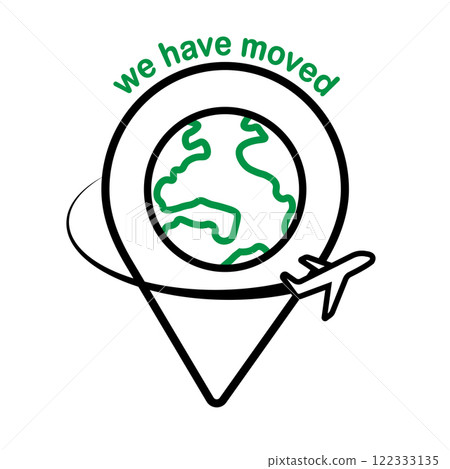 Global relocation announcement with airplane and globe illustration 122333135