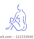 Elegant female silhouette sketch in trendy blue tones on a white background. A professional, minimalistic art piece perfect for modern decor, fashion projects, and stylish design collections. Vector 122333640