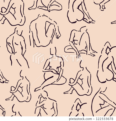 Seamless pattern featuring sketchy silhouettes of men and women in a Renaissance-inspired outline style on a beige background. Ideal for artistic projects, wallpapers, and fashion or decor designs Seamless pattern featuring sketchy silhouettes of men and women in a Renaissance-inspired outline style on a beige background. Ideal for artistic projects, wallpapers, and fashion or decor designs 122333678